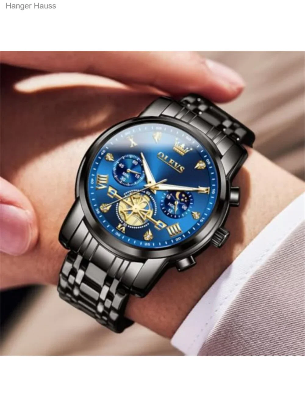 Men's Chronograph Quartz Watch Stainless Steel Big Face Dress